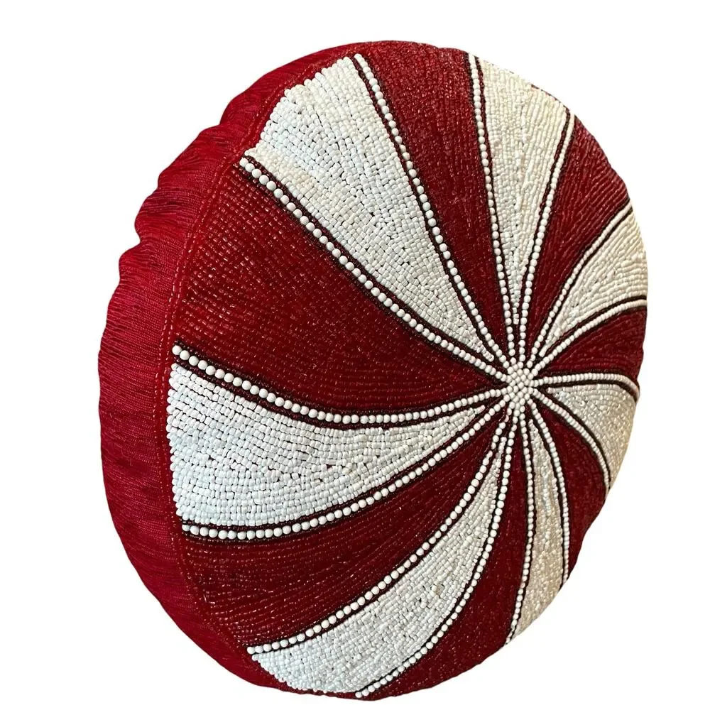 Beaded Christmas Peppermint Candy Pillow 15in Holiday Decor by Peppermint Square